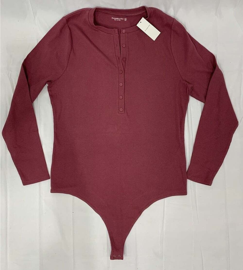 BNWT Abercrombie & Fitch Soft A&F Rib Henley Thong Bodysuit Pink Plus Size XXXL